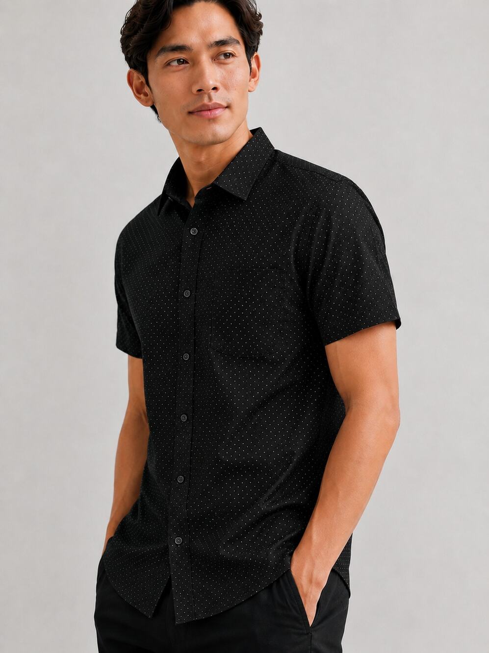 Burnside Black White Polka Dot Short Sleeve Button Up Shirt Men Large New Cotton